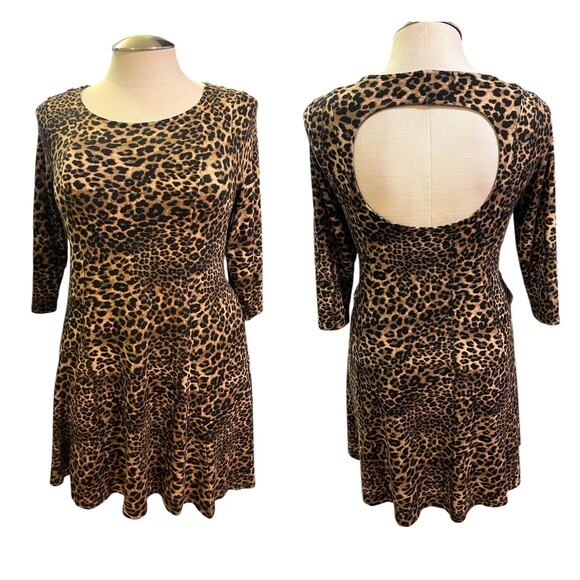 Torrid Betsey Johnson Leopard Skater Ponte Cutout Back Punk 3/4 Sleeve‎ Dress 0X - Picture 1 of 2